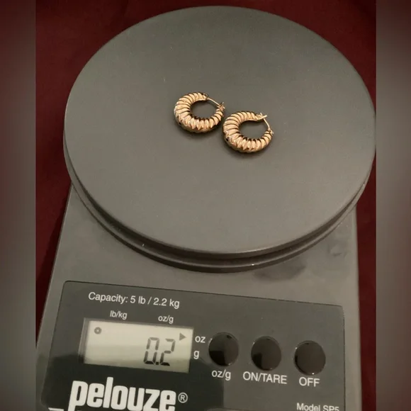 Gold Hoop Ribbed Design Earrings - Picture 7 of 7